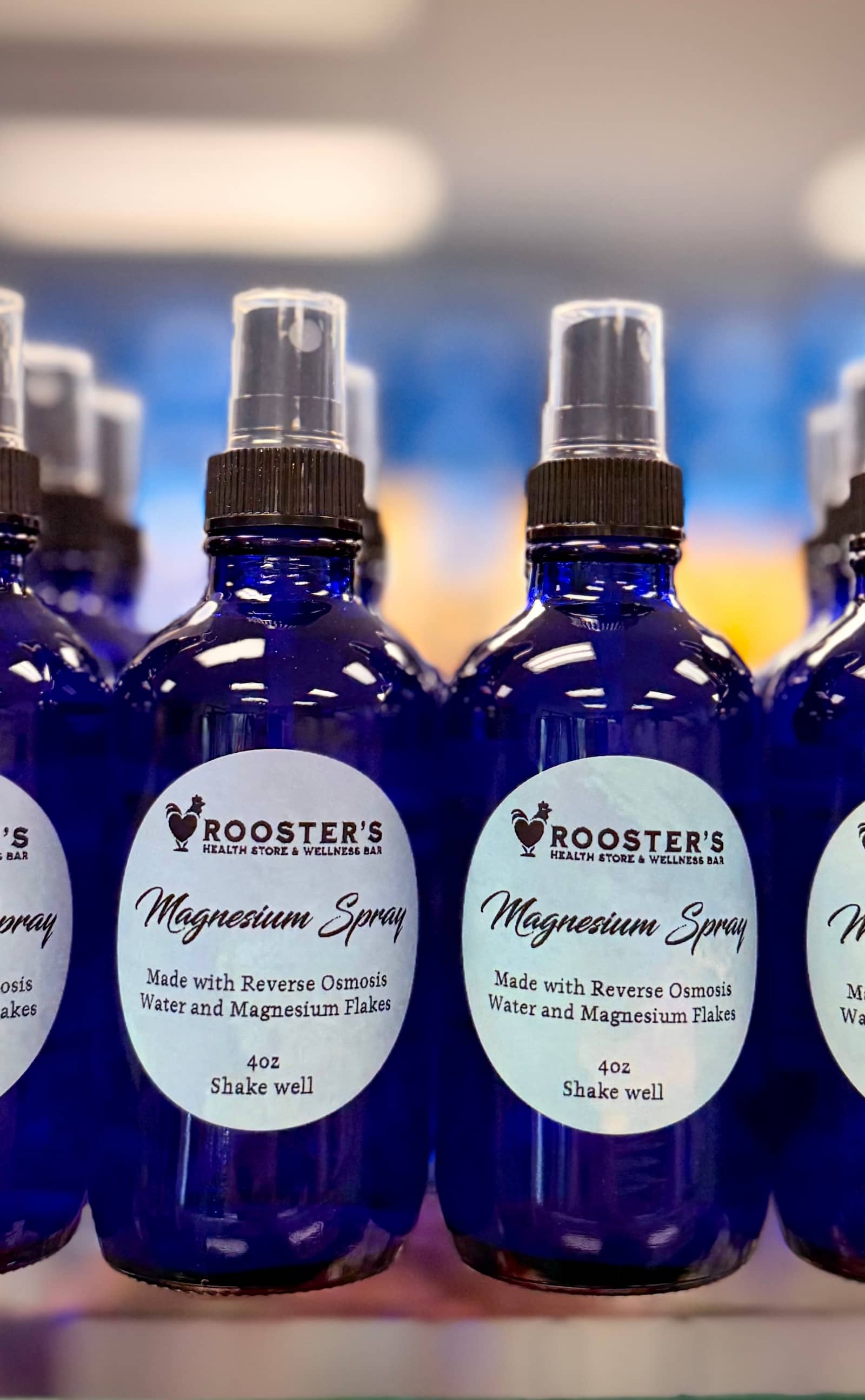 Roosters brand magnesium spray — a locally made organic health product