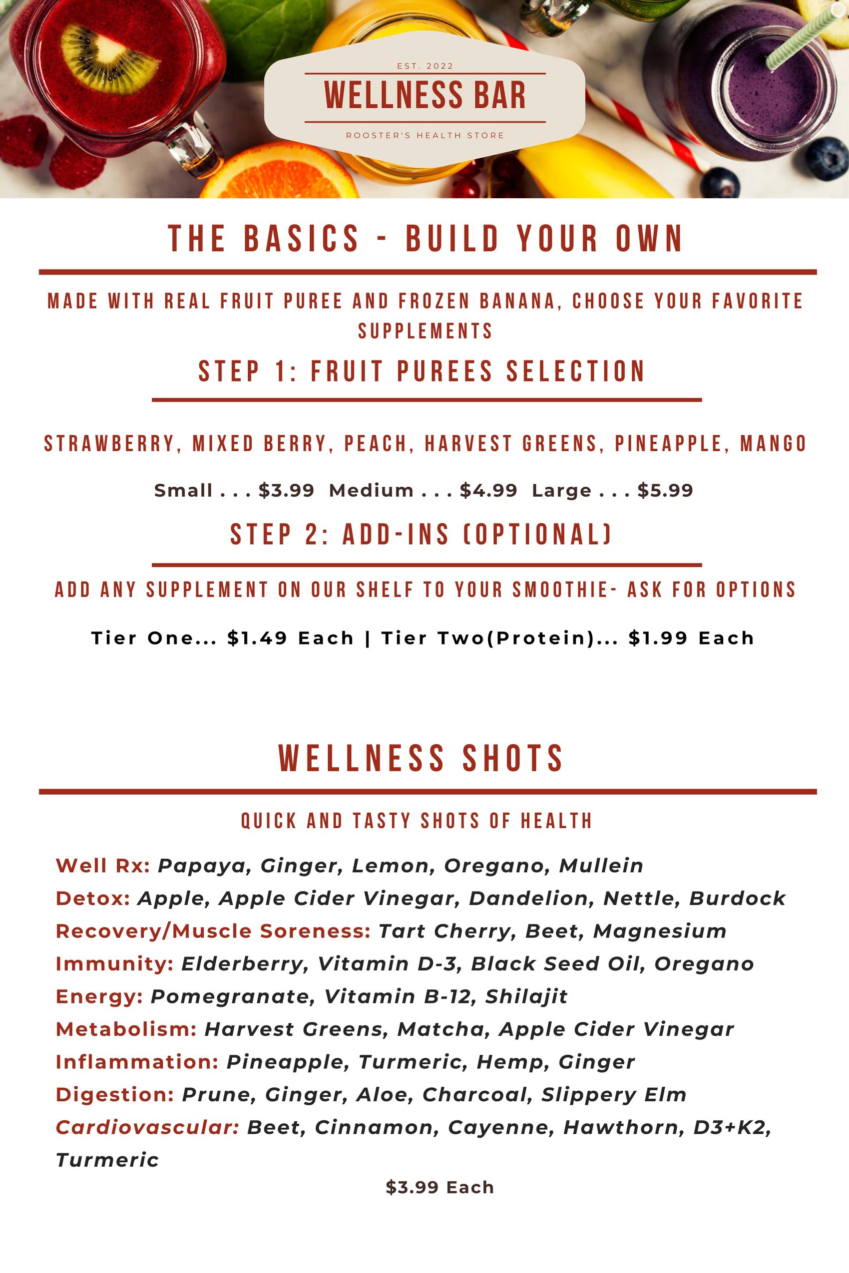 2026 Roosters Menu Menu